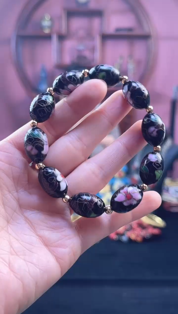 非遗 景泰蓝  枣珠 手串 黑色