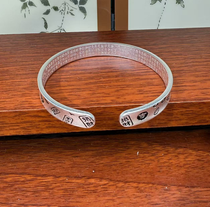 足银手镯 吉言描黑开口手镯（哈利严选）