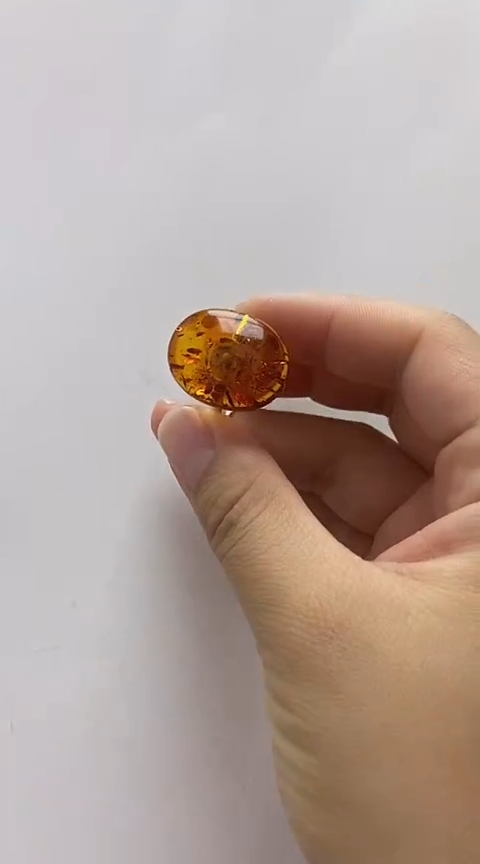 【闪购商品】琥珀裸石银S925镶嵌花珀戒指