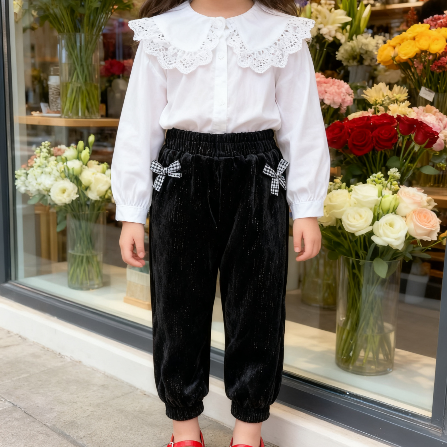 灯芯绒蝴蝶结棉裤