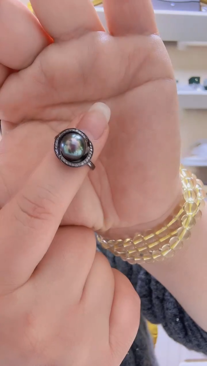 【闪购商品】海水珍珠戒指未镶嵌大溪地8.8mm+S925银戒指