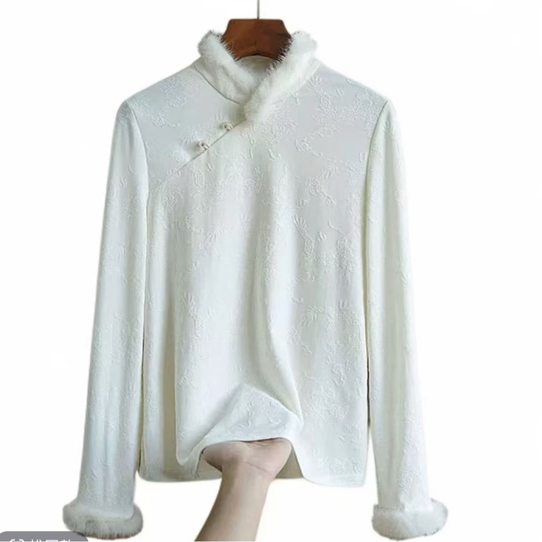 品优-新中式拼接打底衫女秋冬新复古提花上衣2024D7172-乖乖