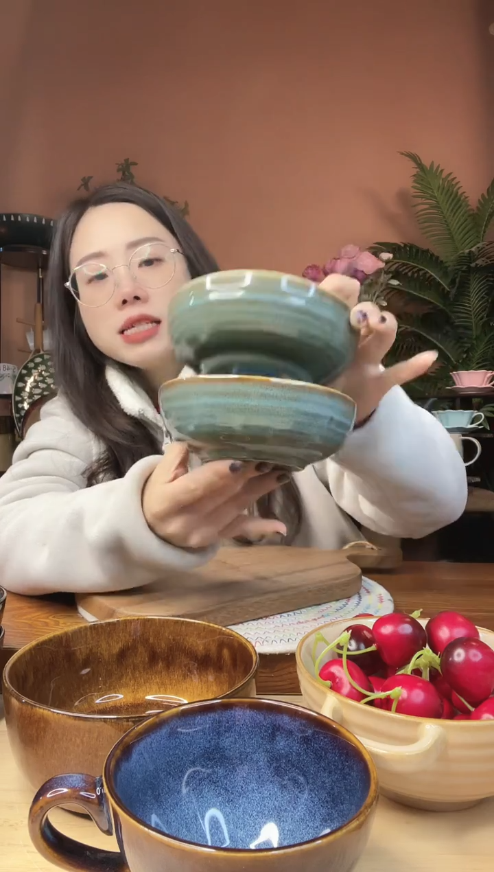 陶瓷5.5英寸绿色复古米饭碗 2件 微瑕疵