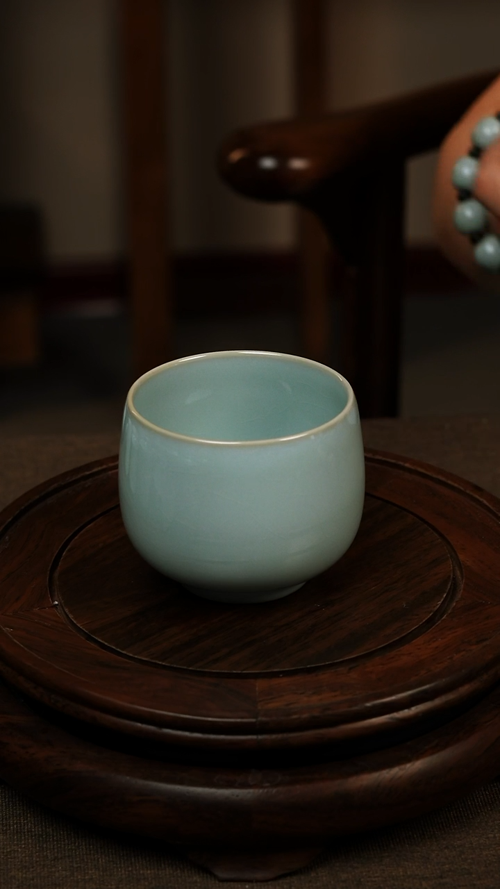 瓷片012汝瓷全手工龙蛋杯150ml微瑕