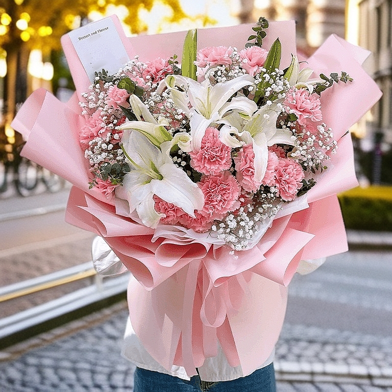 康乃馨百合花束送妈妈长辈生日真花鲜花订购全国同城配送花上门