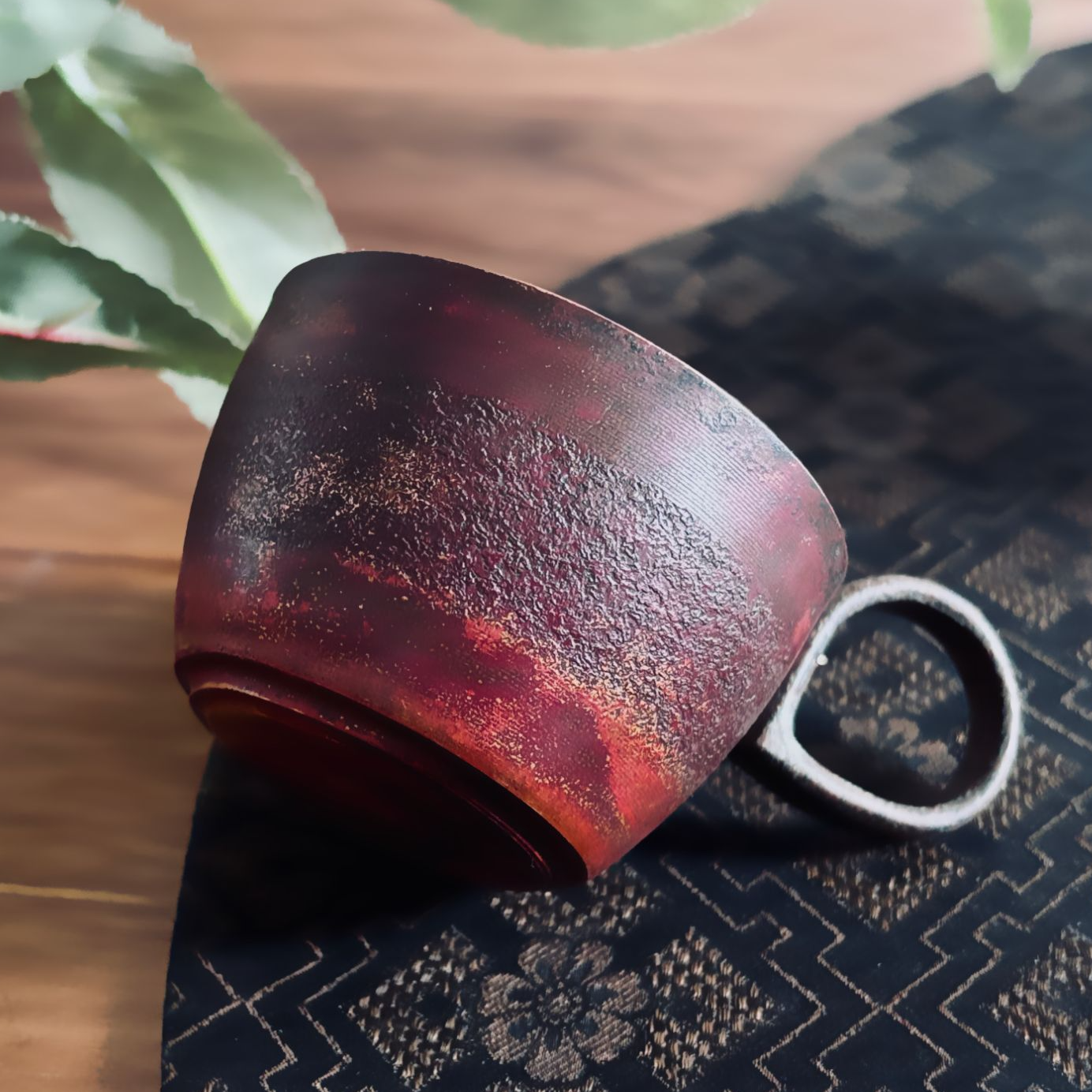 春喜铜【送货上门】T2紫铜手工锤纹着色慵懒杯圆形把手方形回把64ml