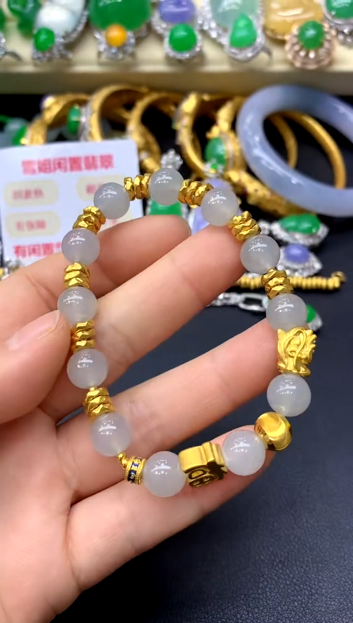 足金镶嵌手链翡翠365-中国好珍宝