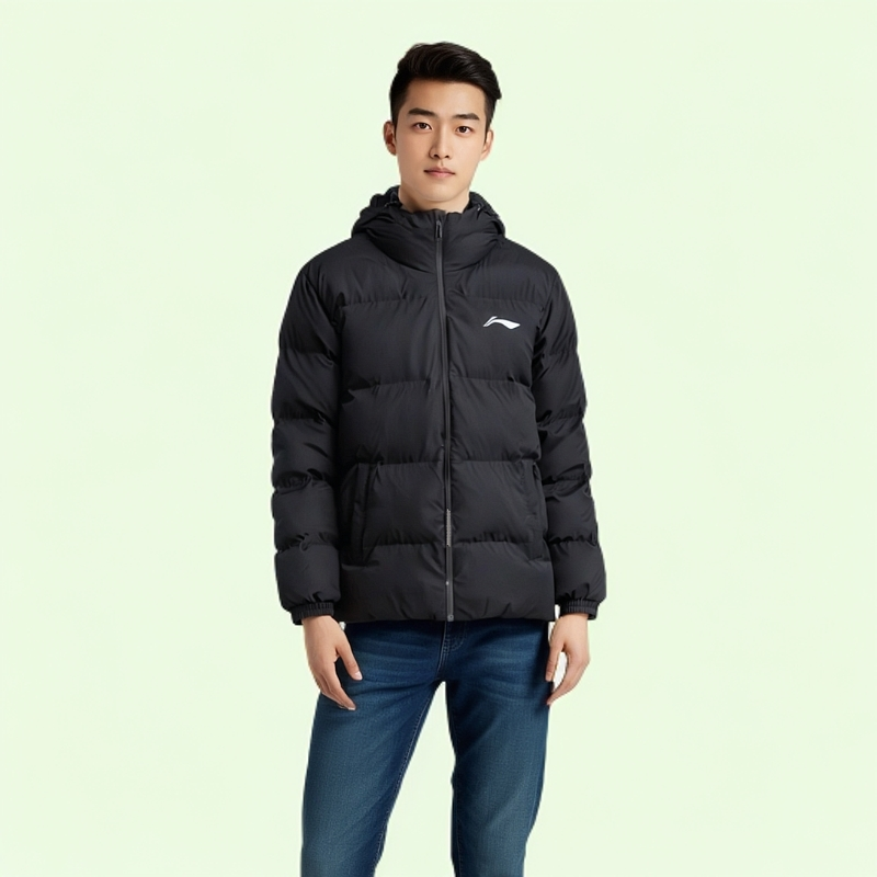 李宁连帽棉服男子2024冬季新款时尚百搭保暖防风棉袄外套AJMU291