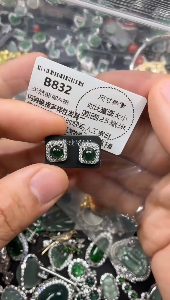 颈饰未镶嵌翡翠B832耳钉