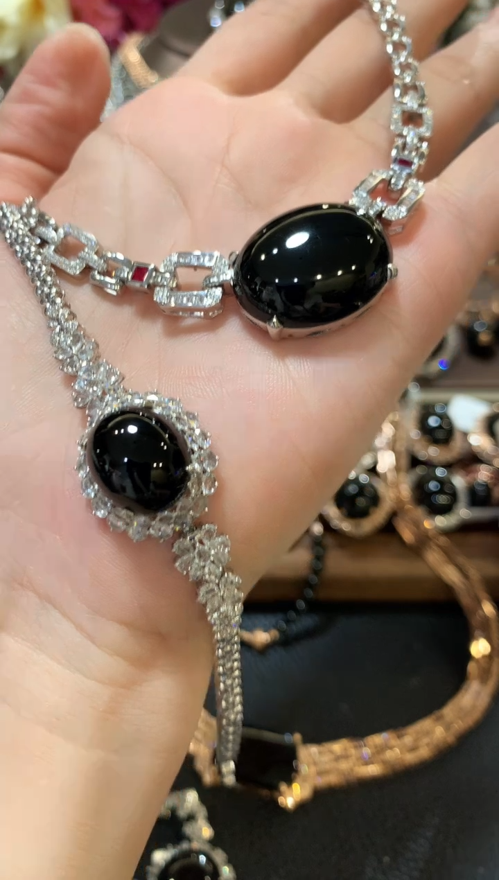 18K金镶嵌手链翡翠清*m115  手链+项链