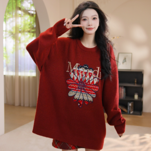 MARDI KNOW系列毛针织衫加厚修身型冬季圆领时尚宽松提花针织衫