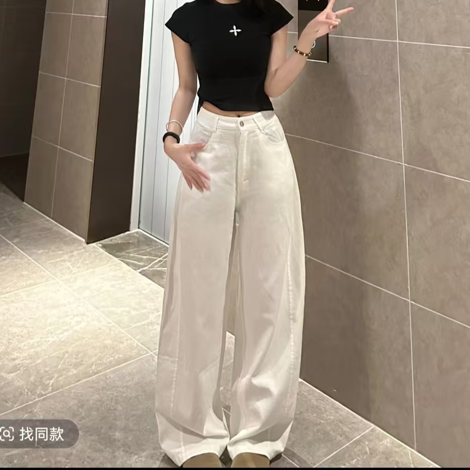 秋季高腰宽松弯刀裤女百搭显瘦直筒