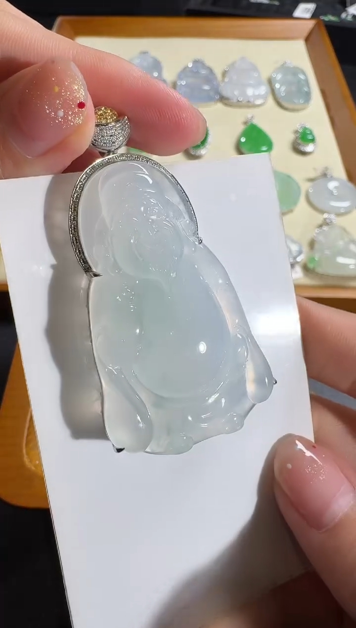 【闪购商品】翡翠吊坠(不含链)18K金镶嵌【源头工厂】钻石镶嵌