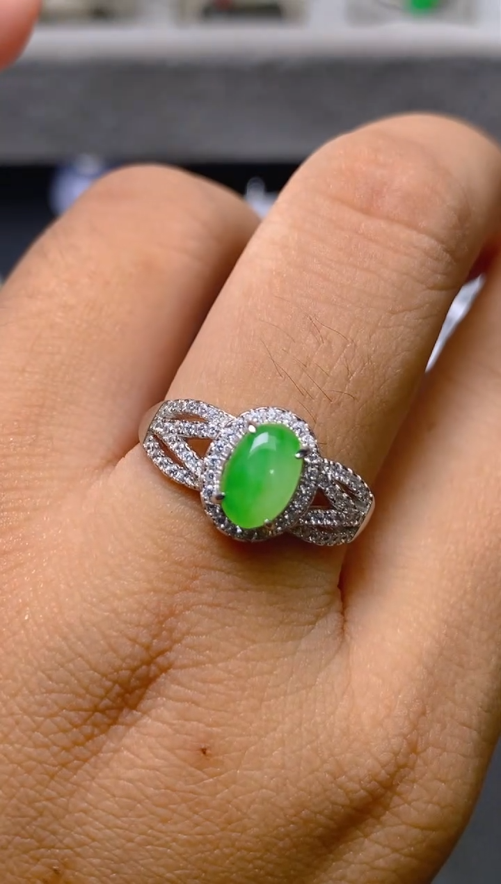 银S925镶嵌戒指翡翠百内无证书