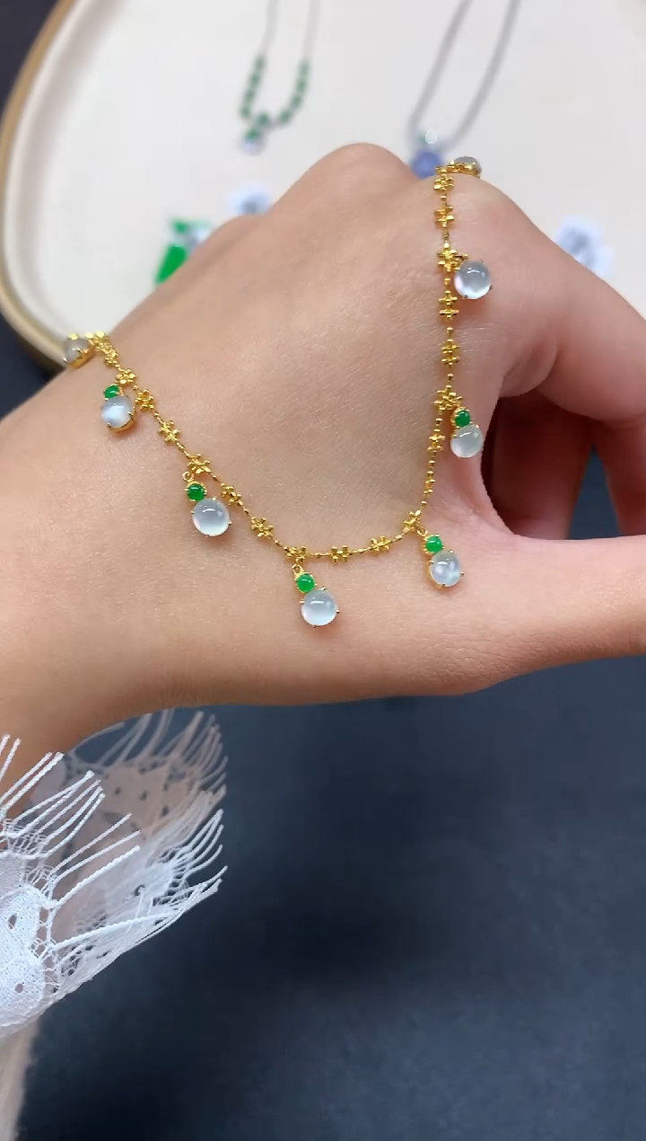 【闪购商品】翡翠套链18K金镶嵌A20|5800