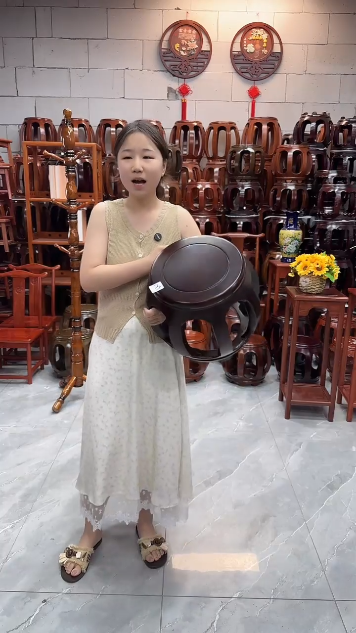 花梨木类家具【微瑕】胡桃色小号鼓凳单个3号