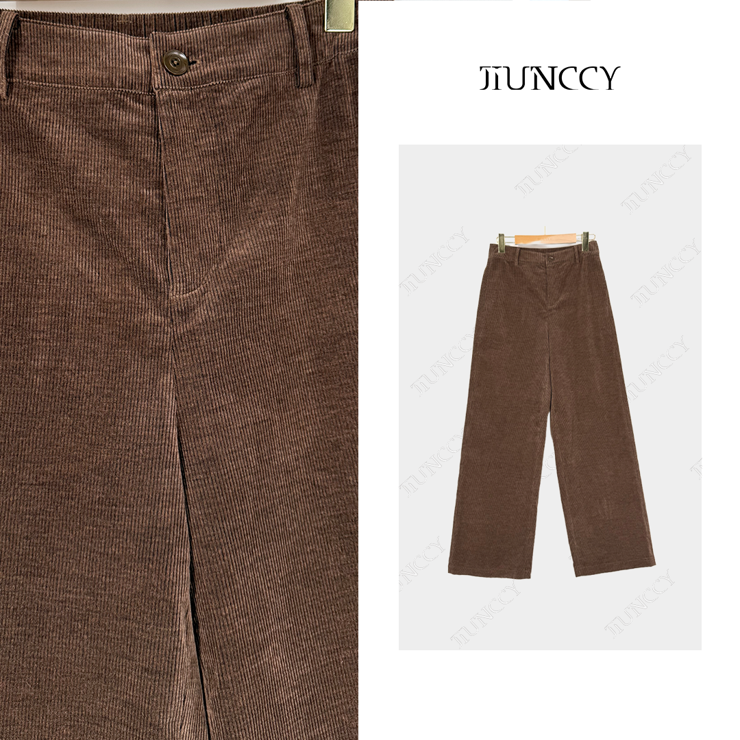 JIUNCCY【新桥】匹马棉真丝混纺百搭休闲灯芯绒松紧腰长裤 52YCK058