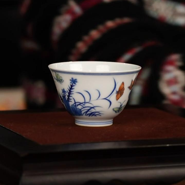 【栗子严选】涂杏花斗彩三秋杯 txh233 陶瓷