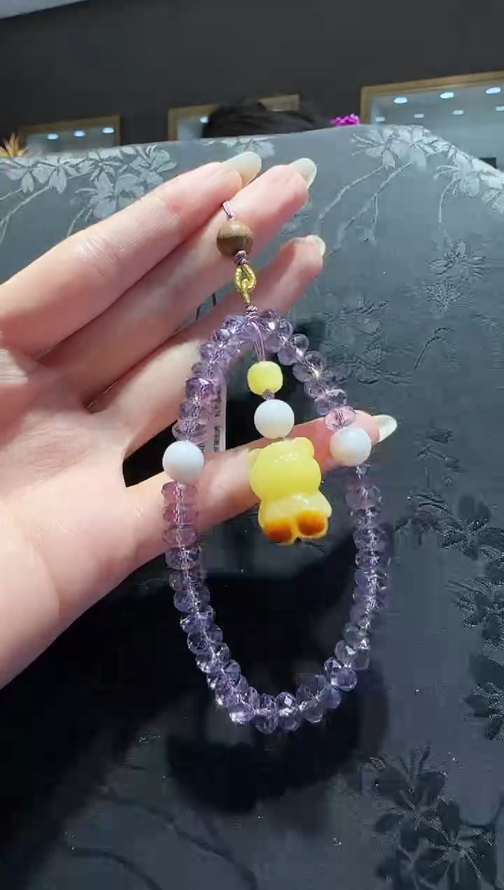【闪购商品】紫晶手机链未镶嵌紫水晶蜜蜡小熊手机链