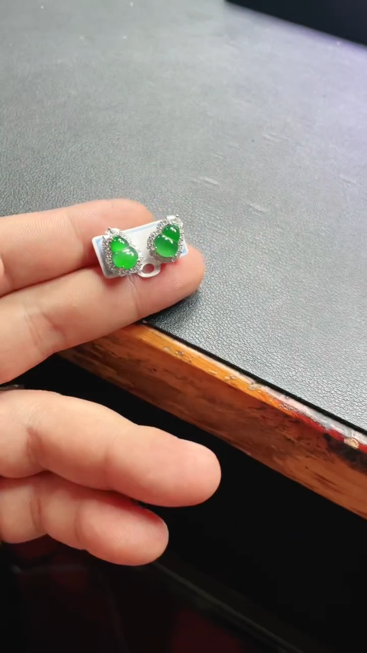 银S925镶嵌翡翠耳饰首饰