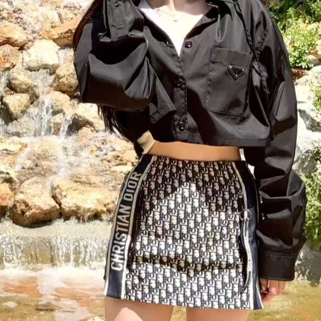 99新 Chanel/香奈儿 34码 藏蓝色拼白色 老花 裤裙