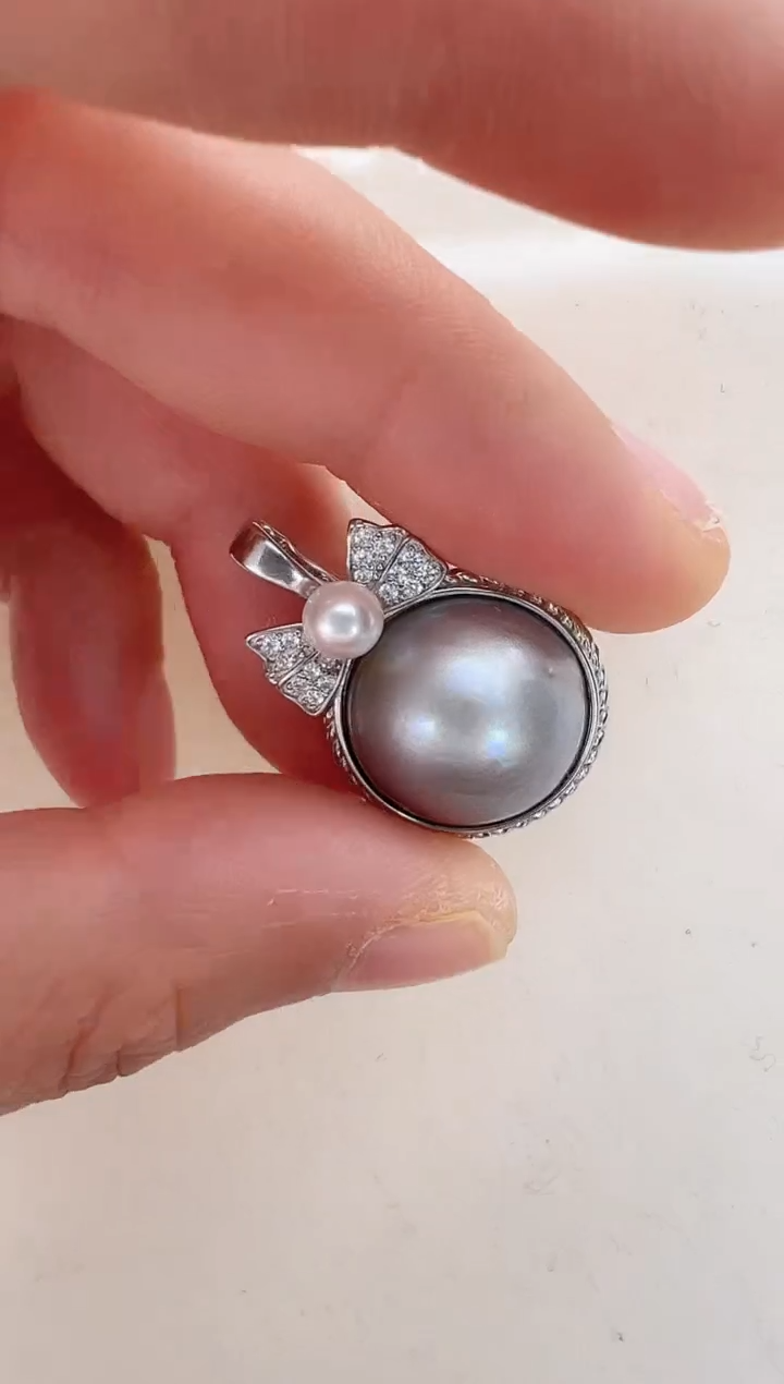 【闪购商品】拼合珍珠（马贝珠）颈饰合金灰色在逃吊坠