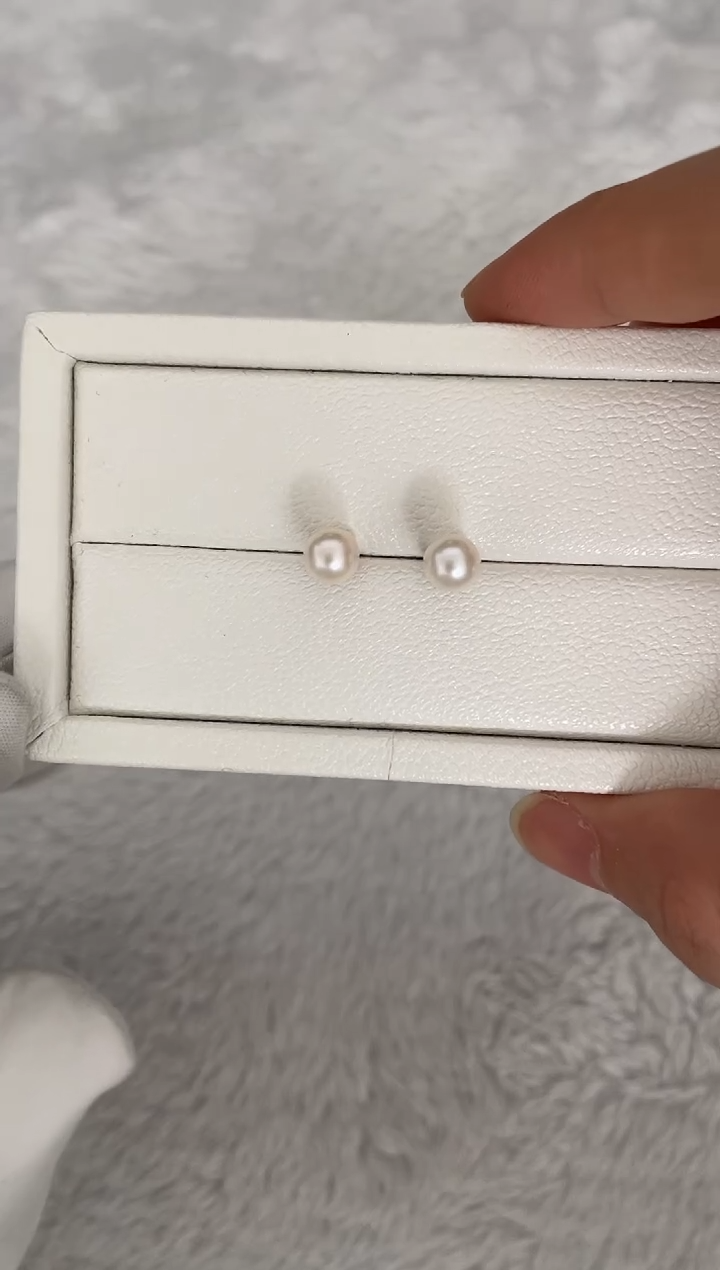 银S925镶嵌耳钉海水珍珠AK素钉6-6.5mm