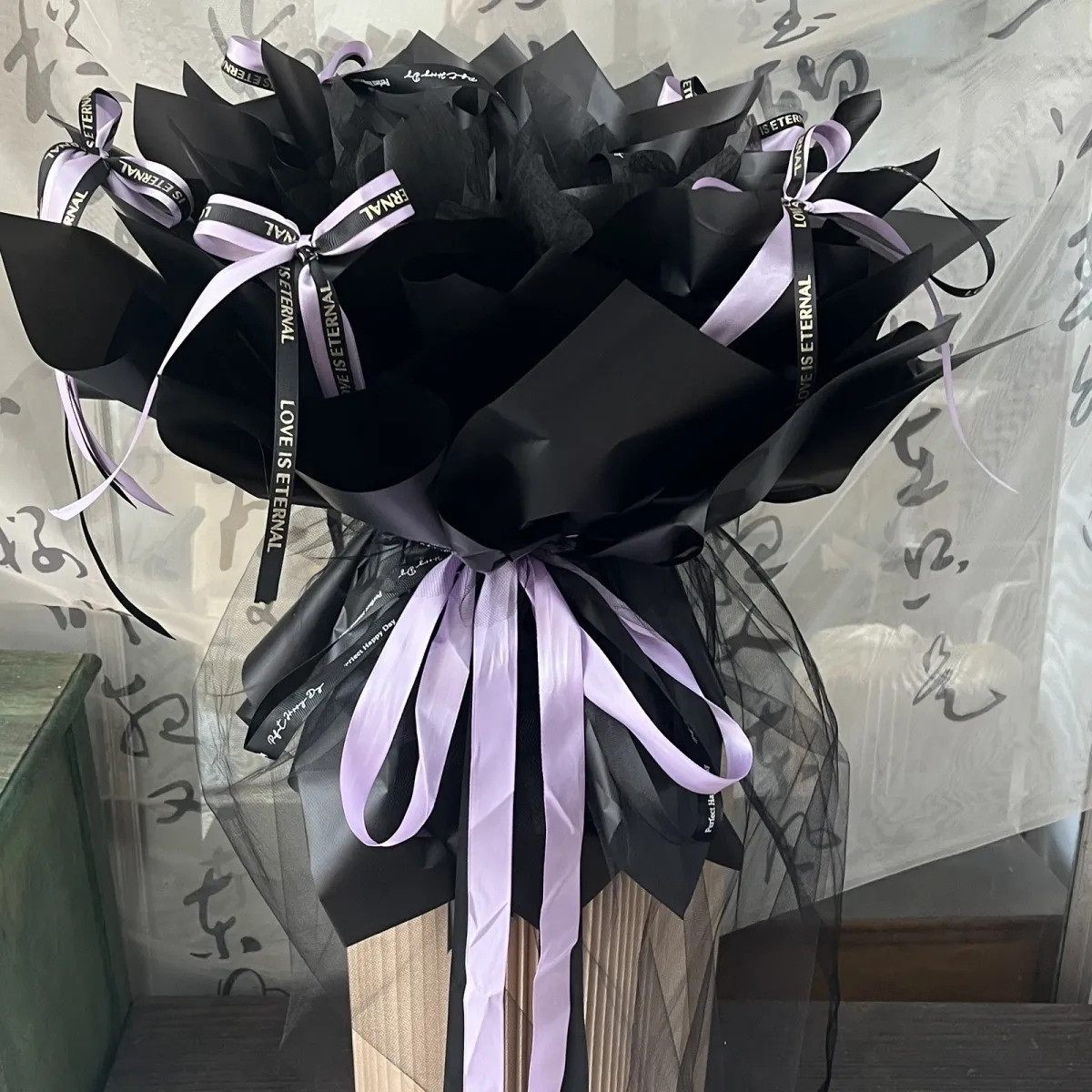 半成品花束包装适合送男女朋友情人节生日礼物免包花壳黑色黑内衬
