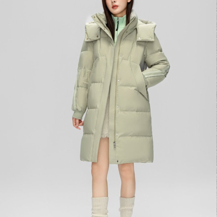 雪中飞中长款羽绒服2024新款时尚条纹连帽保暖冬季厚外套31026