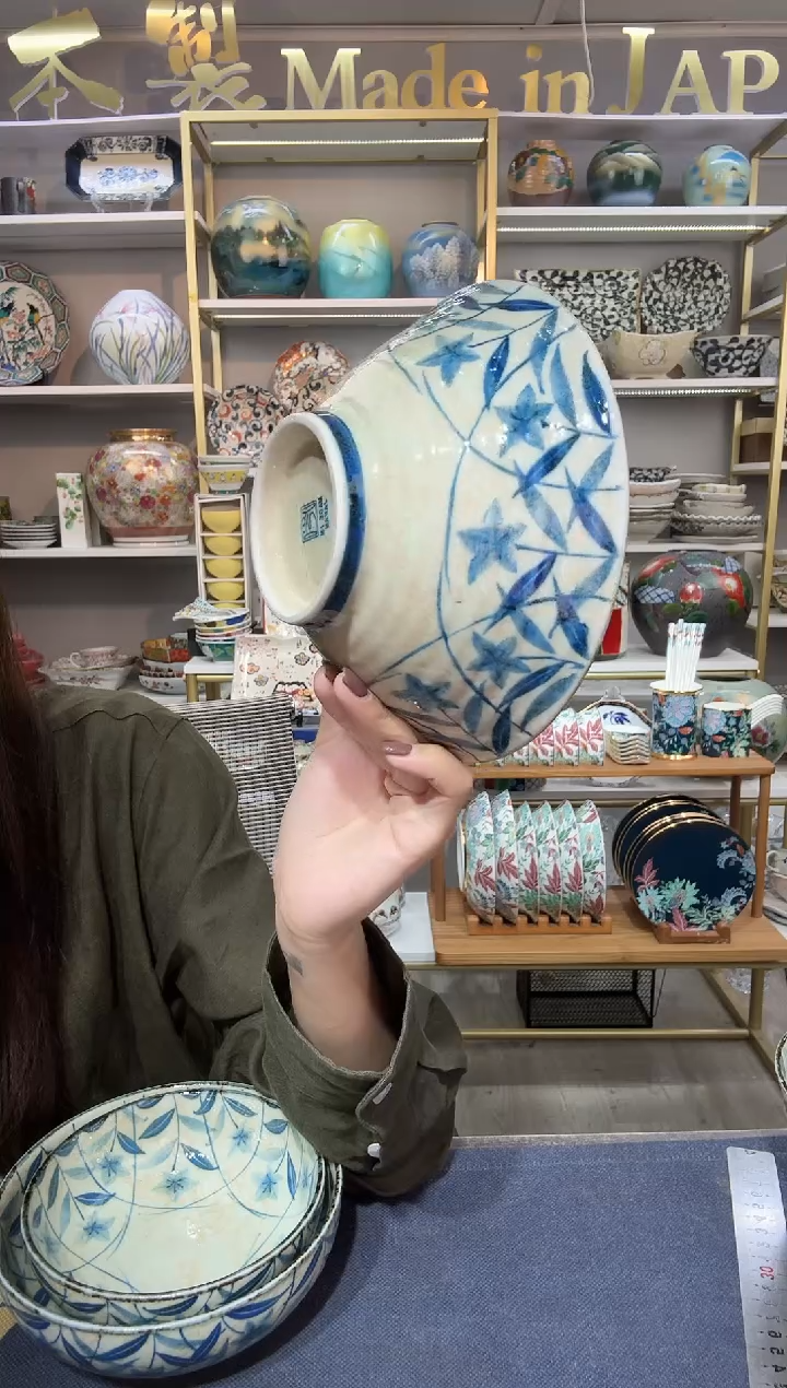 陶瓷黄泥桔梗18厘米斗笠面碗一只