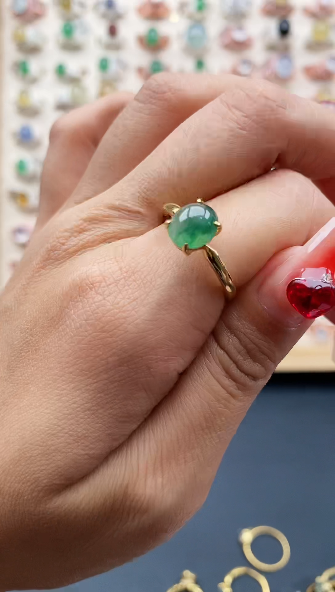 【闪购商品】翡翠戒指银S925镶嵌缅甸天然A货翡翠222   3-5