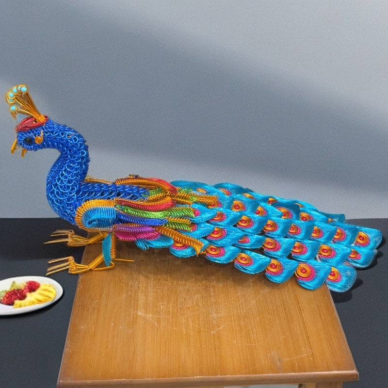 手工制作摆件家居 长尾孔雀长50*25厘米    彩色工艺品         