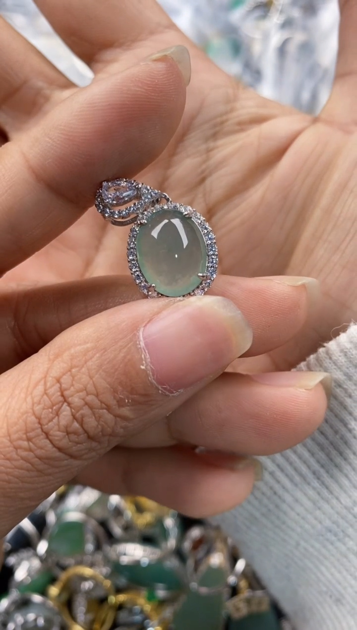 银S925镶嵌戒指翡翠777---5