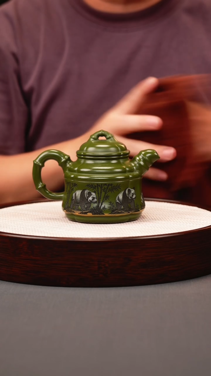 茶壶紫砂绿泥彩绘竹鼎