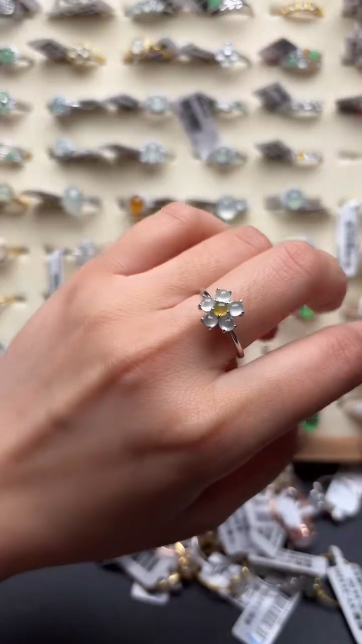 【闪购商品】翡翠戒指银S925镶嵌缅甸A货翡翠S925银镶嵌