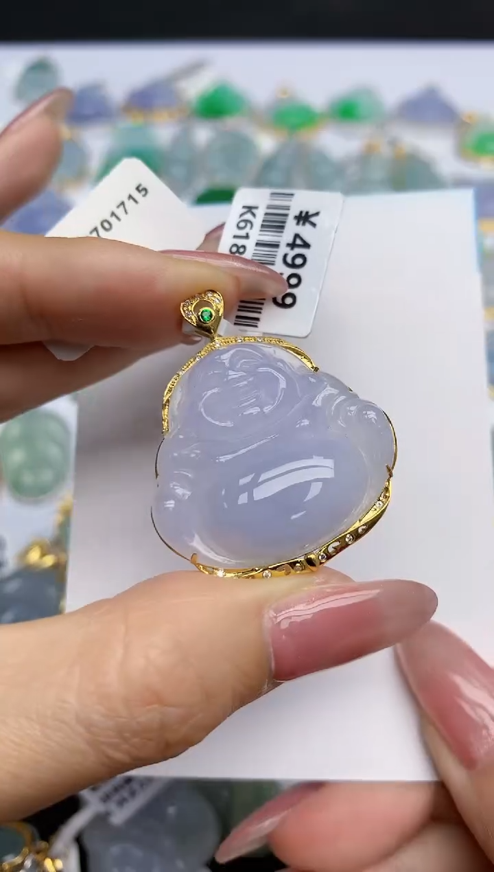 【闪购商品】翡翠挂件18K金镶嵌天然翡翠A货