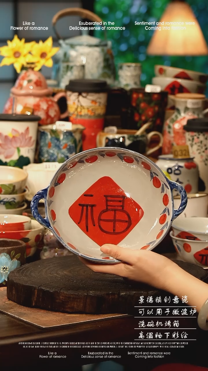 陶瓷景德镇高温釉下彩手工手绘款式