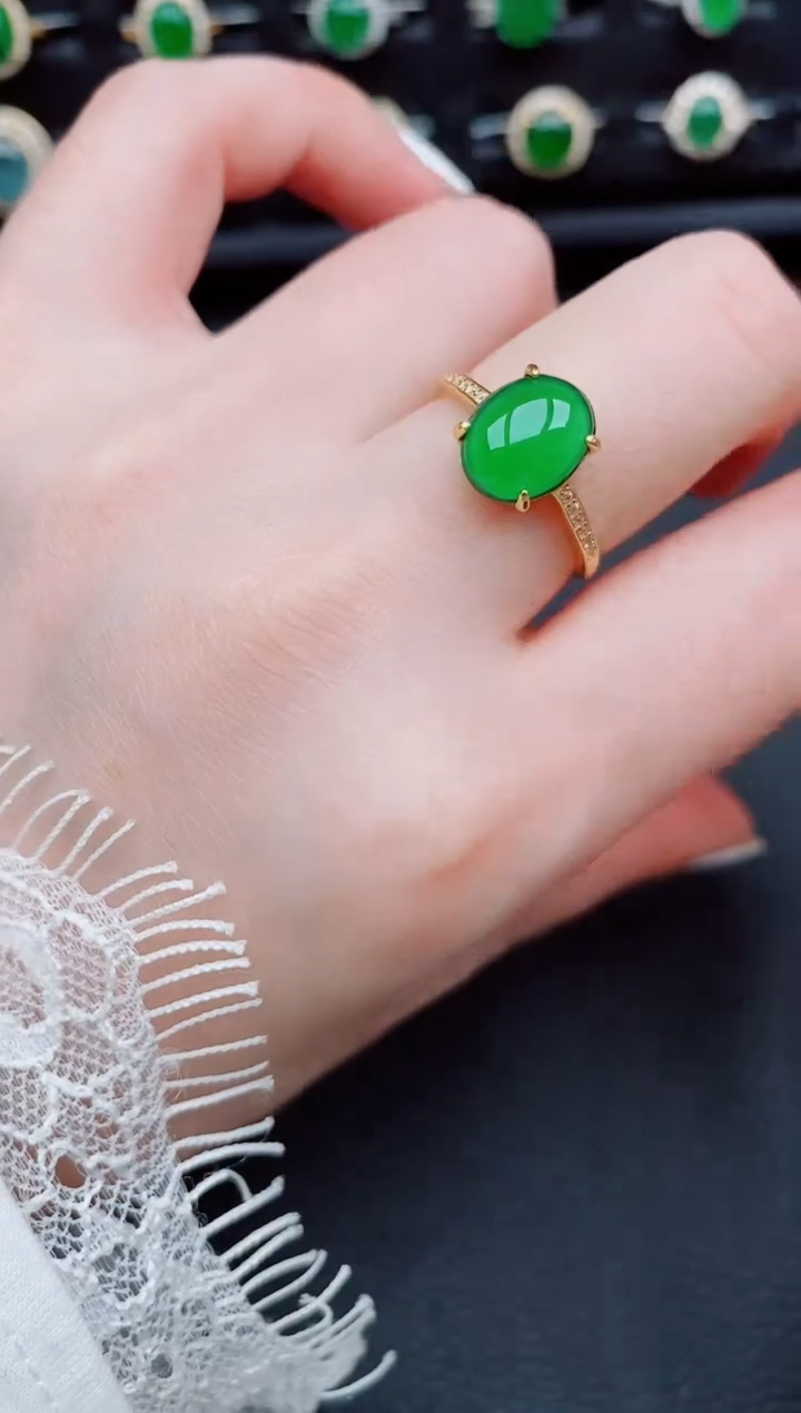 【闪购商品】翡翠戒指银S925镶嵌天然a货翡翠98