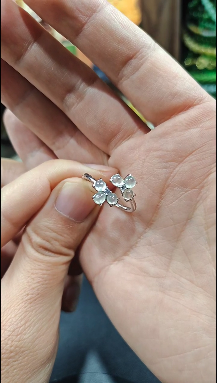 银S925镶嵌戒指翡翠翡翠戒指S925银镶嵌