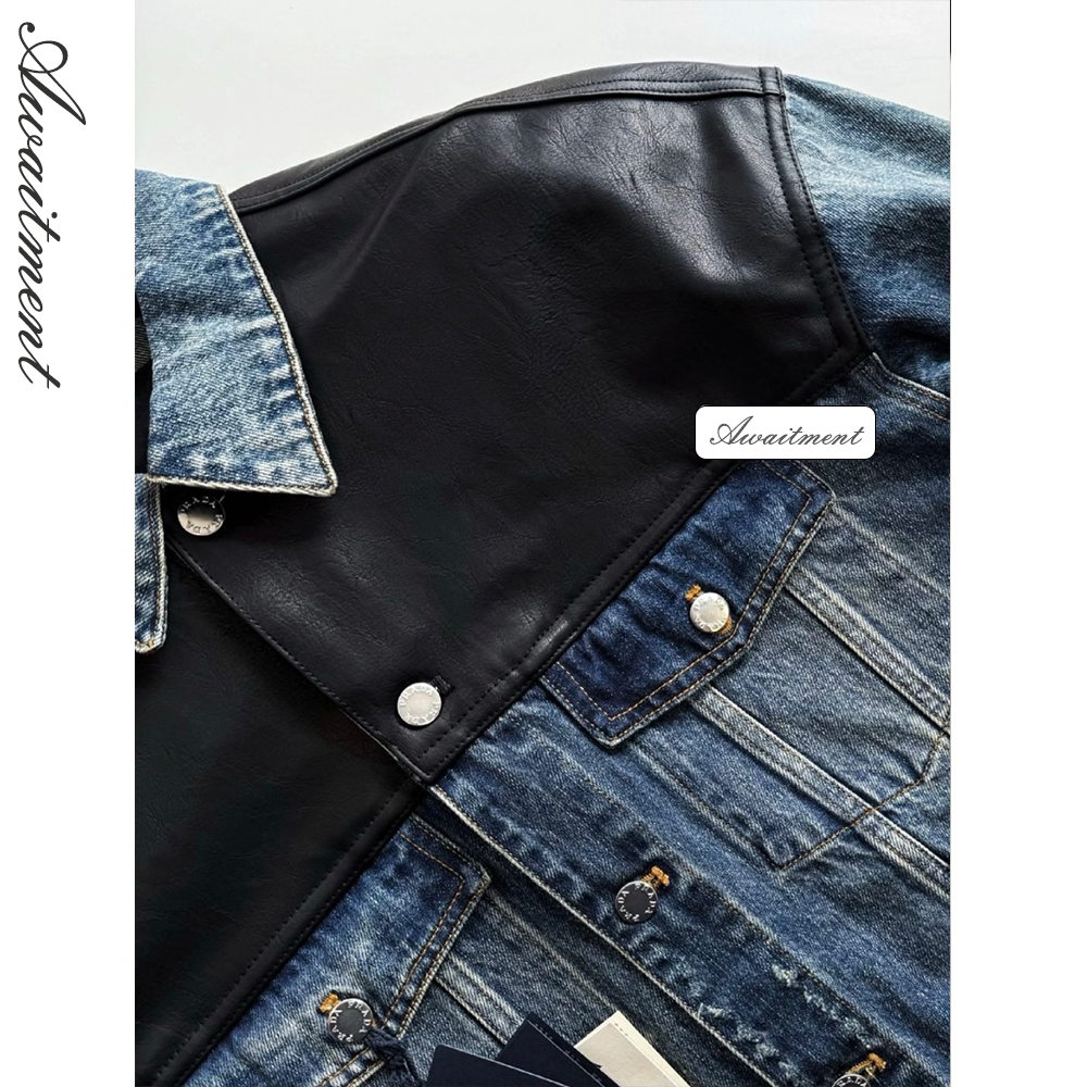 【颠覆与奢华—拼接】山羊皮拼接丹宁牛仔外套原牛领口做破男夹克