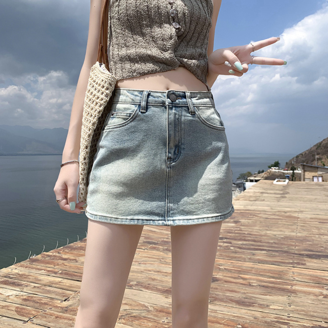 浅色牛仔半身裙女夏季防走光高腰显瘦小个子百搭包臀短裙5585