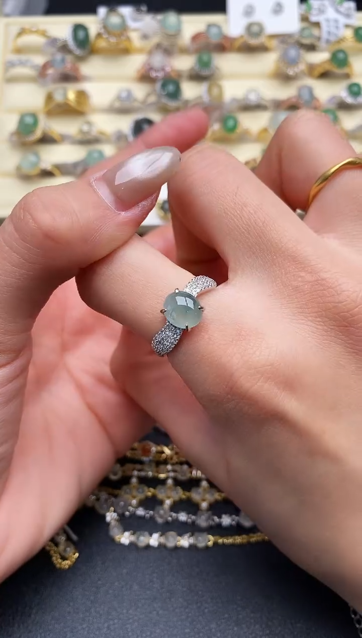 【闪购商品】翡翠戒指银S925镶嵌55555555+5