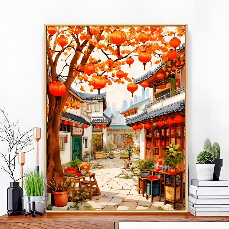 针情针艺十字绣灯笼小巷2025新款客厅卧室书房玄关孕妇解闷56色