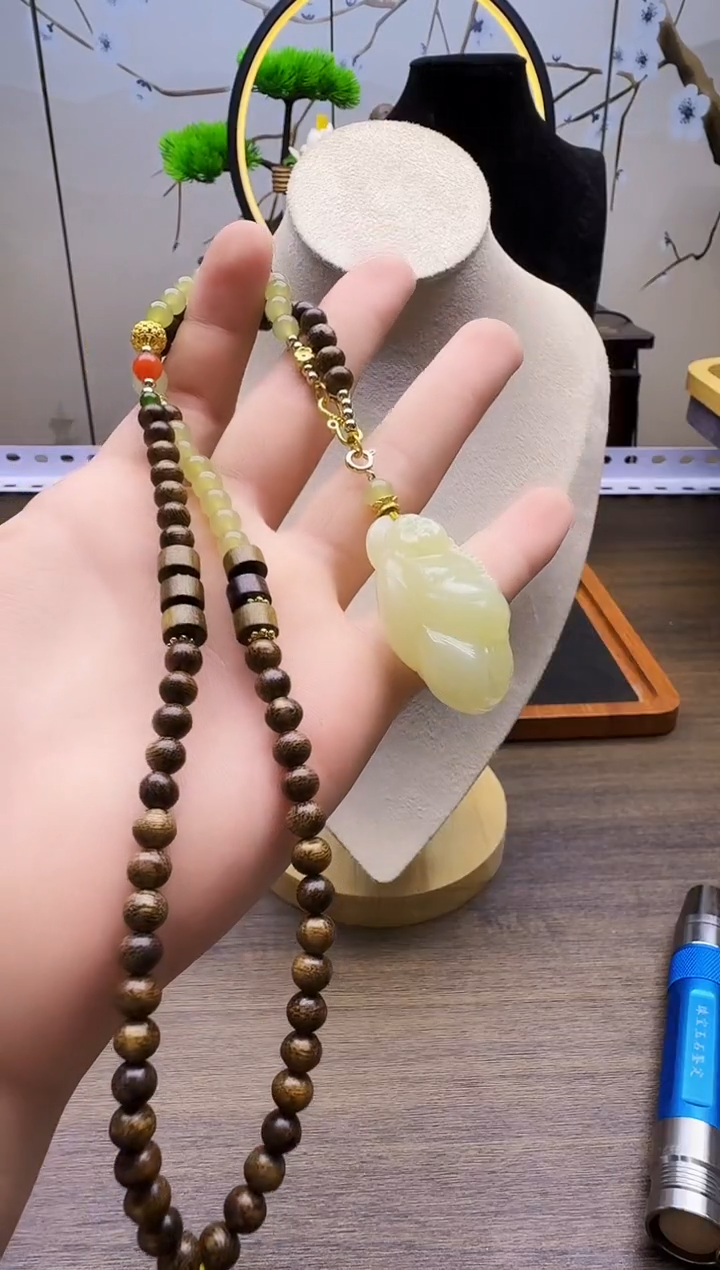 和田玉14K金镶嵌颈饰X42