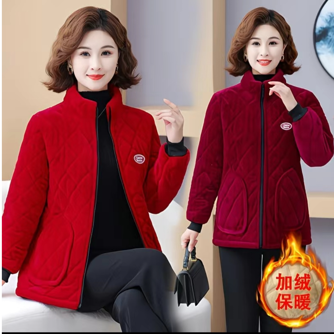 冬季新款保暖加绒加厚棉袄女罩衣防寒棉服外套中老年妈妈装工作服