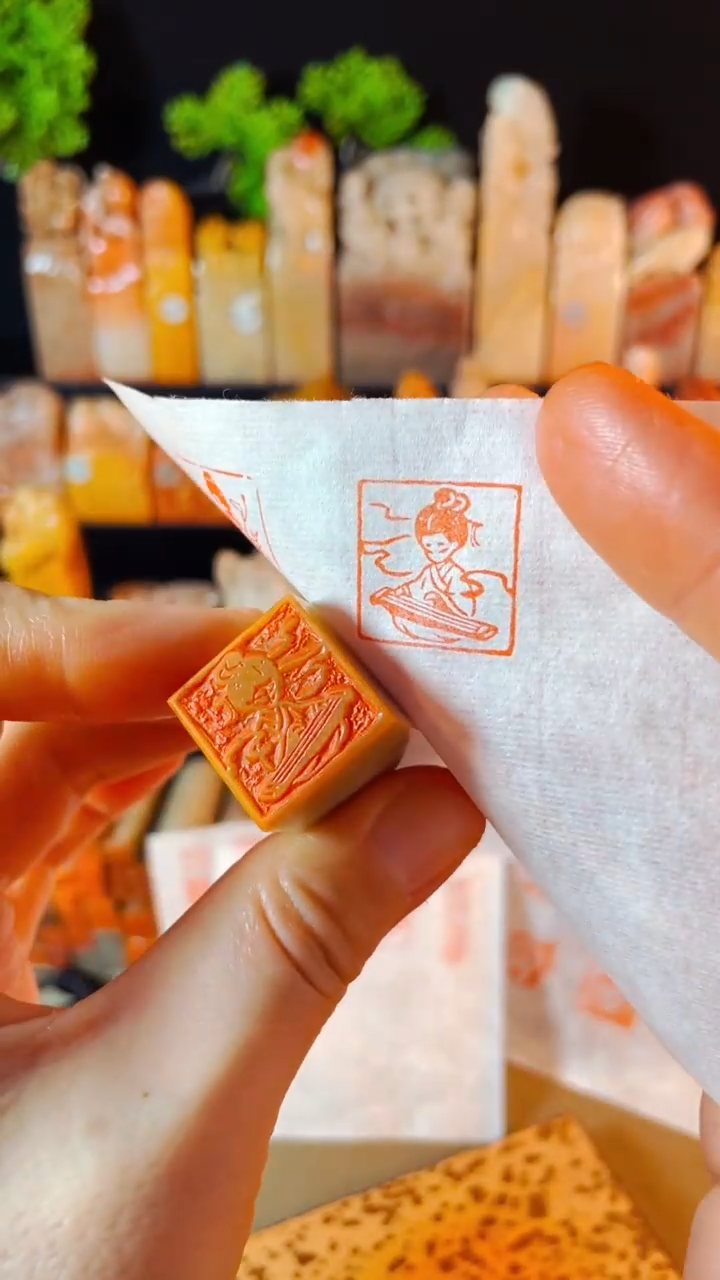 【闪购商品】巴林石印石手工篆刻《抚琴少女》2.0