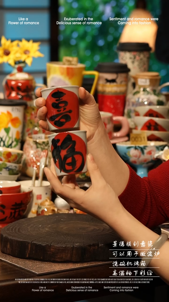 陶瓷一对景德镇高温釉下彩手工手绘款式