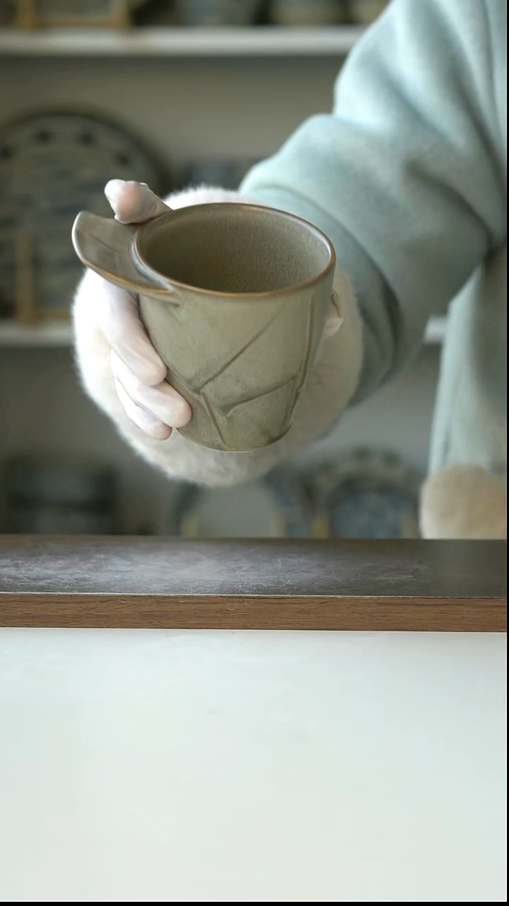 陶瓷窑变棕竹萌咖啡杯230@4-2@微瑕