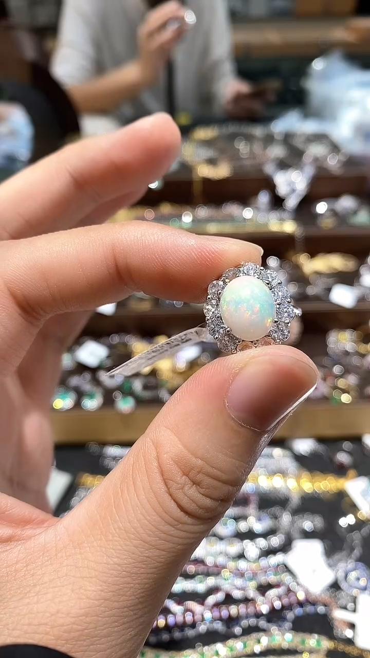 【闪购商品】欧泊戒指银S925镀金镶嵌戒指