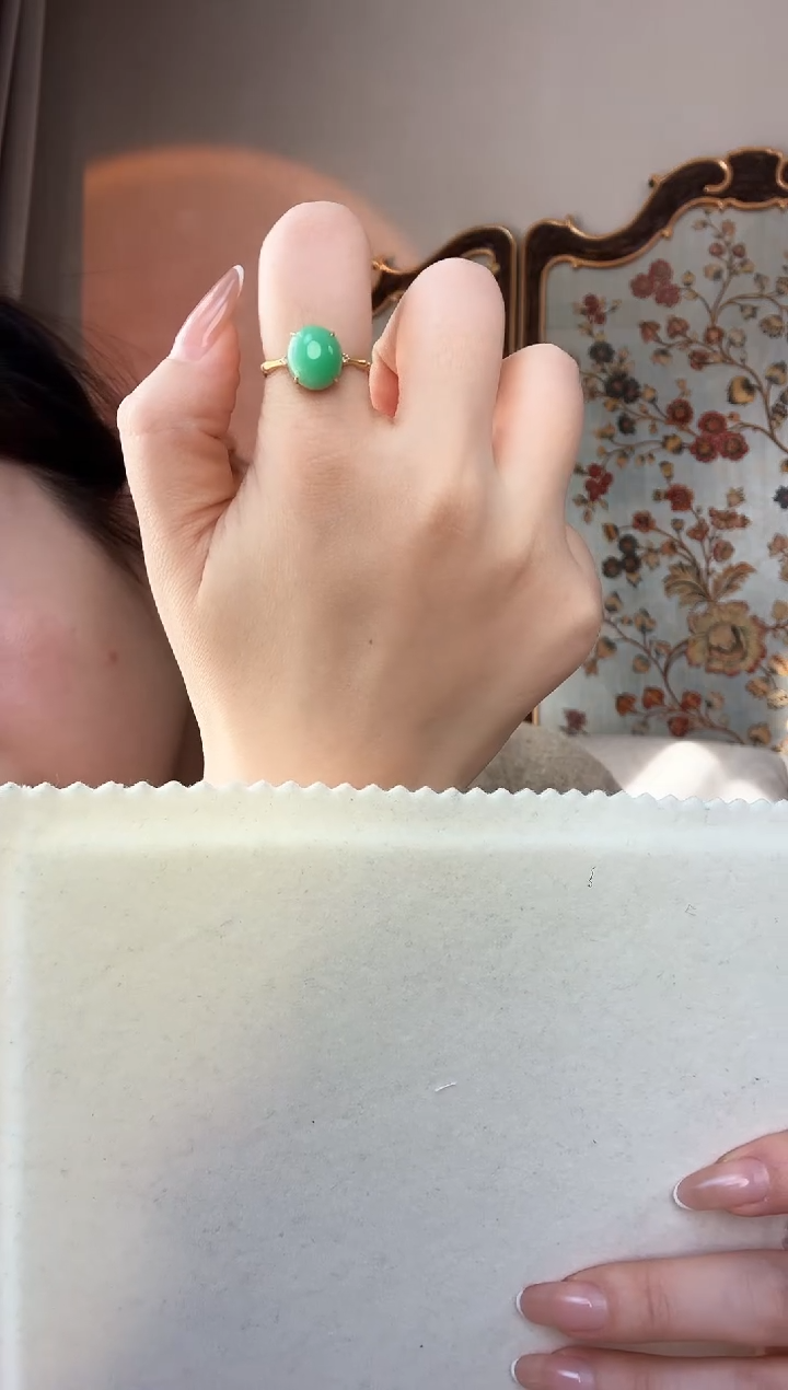 【闪购商品】翡翠戒指18K金镶嵌蛋面翡翠戒指